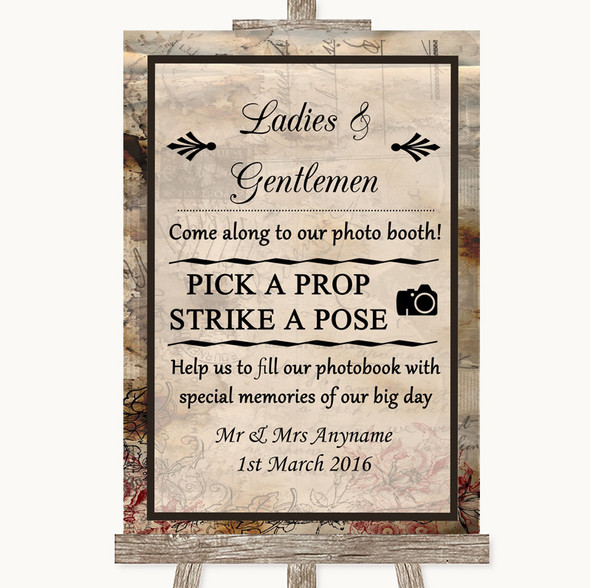 Vintage Pick A Prop Photobooth Personalised Wedding Sign
