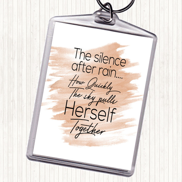 Watercolour Silence After Rain Quote Bag Tag Keychain Keyring