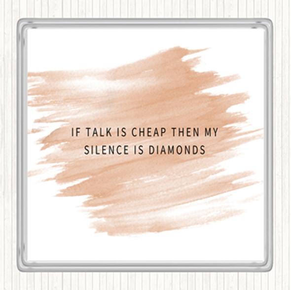 Watercolour Silence Is Diamonds Quote Drinks Mat Coaster