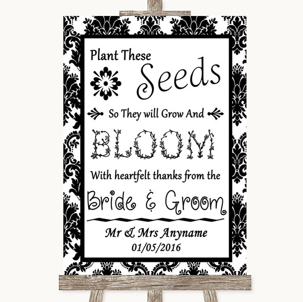 Black & White Damask Plant Seeds Favours Personalised Wedding Sign