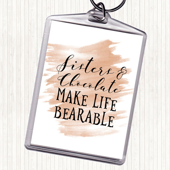 Watercolour Sisters And Chocolate Quote Bag Tag Keychain Keyring