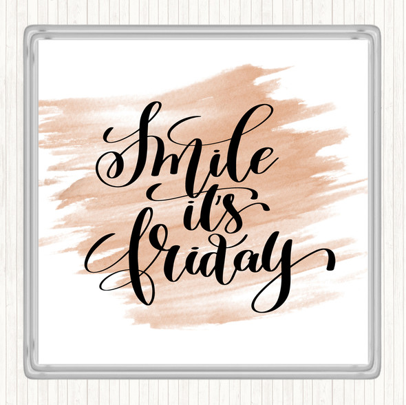 Watercolour Smile Its Friday Quote Drinks Mat Coaster