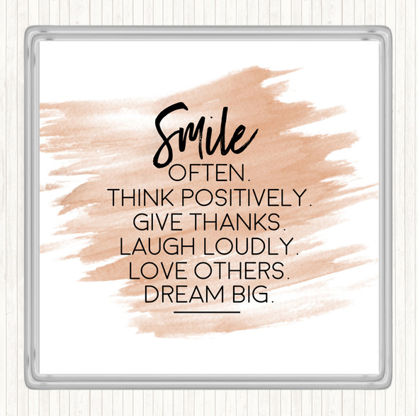 Watercolour Smile Often Quote Drinks Mat Coaster