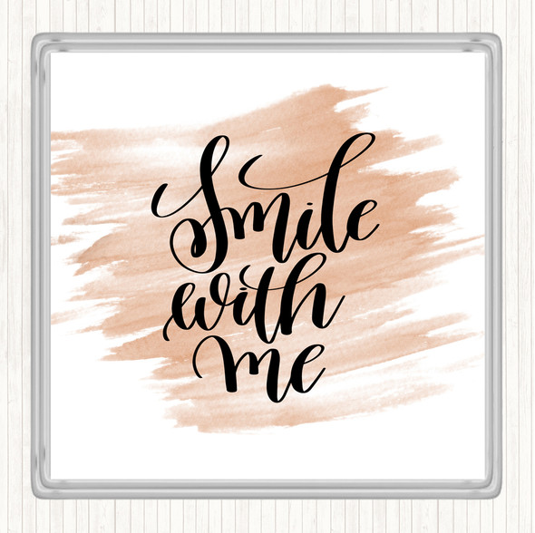 Watercolour Smile With Me Quote Drinks Mat Coaster