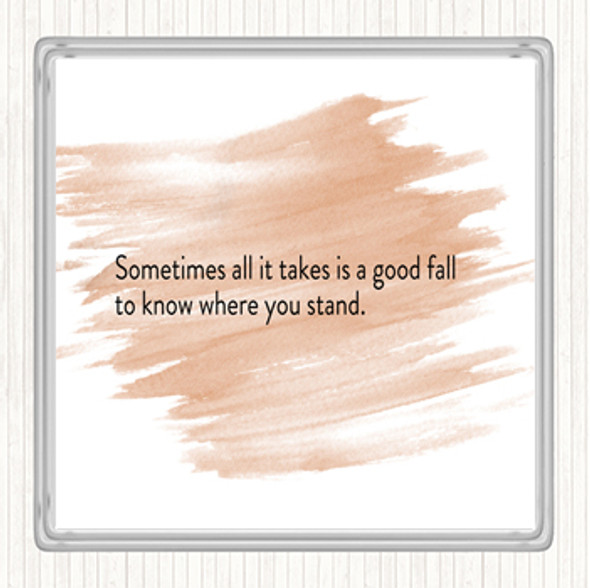 Watercolour Sometimes It Takes A Good Fall Quote Drinks Mat Coaster
