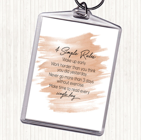 Watercolour 4 Simple Rules Quote Bag Tag Keychain Keyring