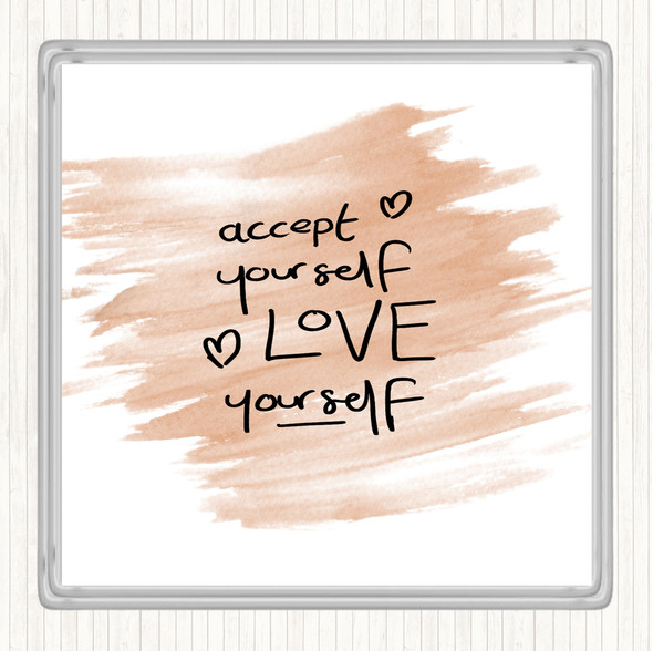 Watercolour Accept Yourself Quote Drinks Mat Coaster