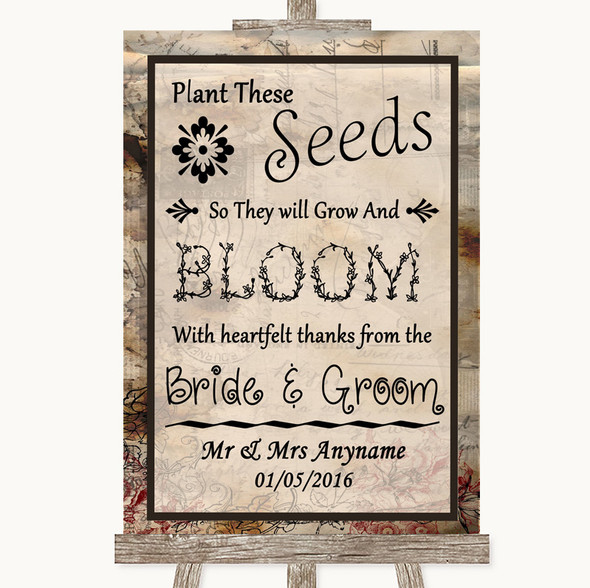 Vintage Plant Seeds Favours Personalised Wedding Sign