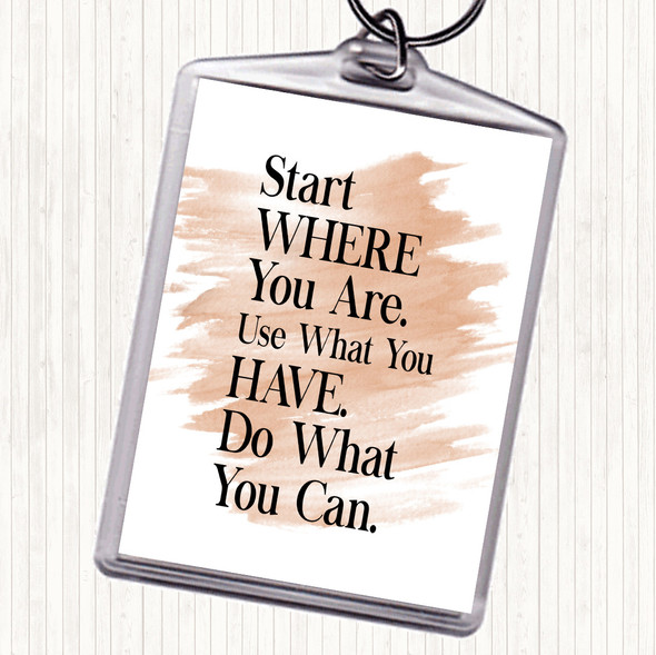 Watercolour Start Where You Are Quote Bag Tag Keychain Keyring