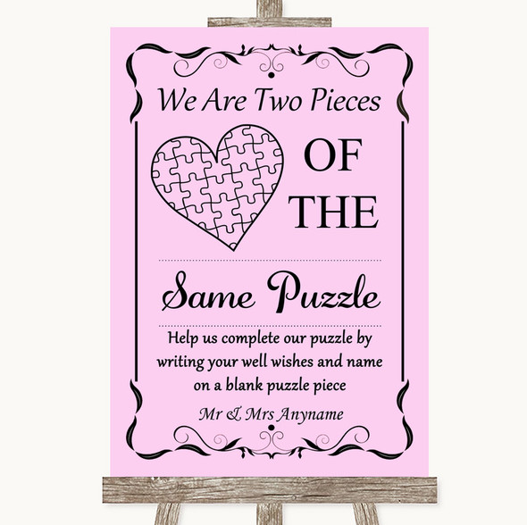 Pink Puzzle Piece Guest Book Personalised Wedding Sign