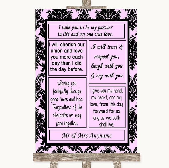 Baby Pink Damask Romantic Vows Personalised Wedding Sign