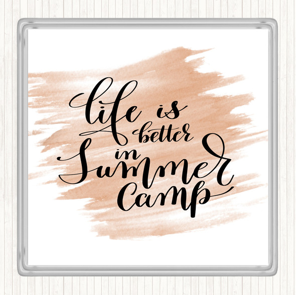 Watercolour Summer Camp Quote Drinks Mat Coaster