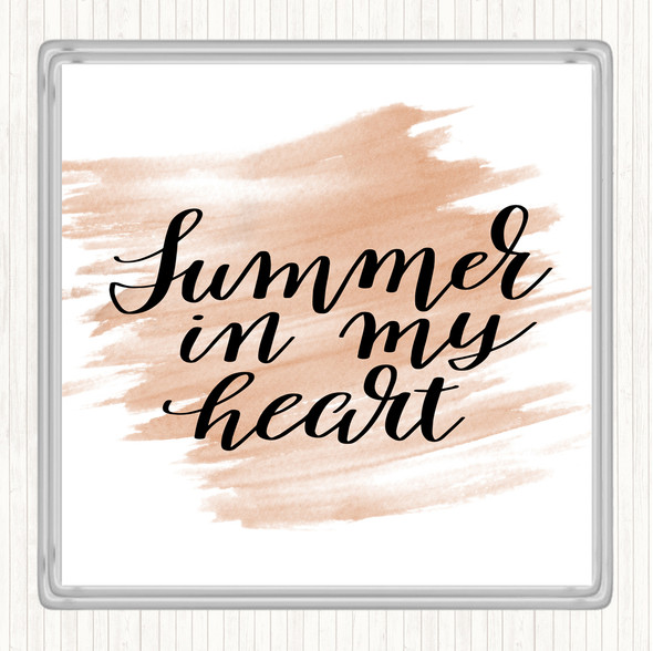 Watercolour Summer In Heart Quote Drinks Mat Coaster