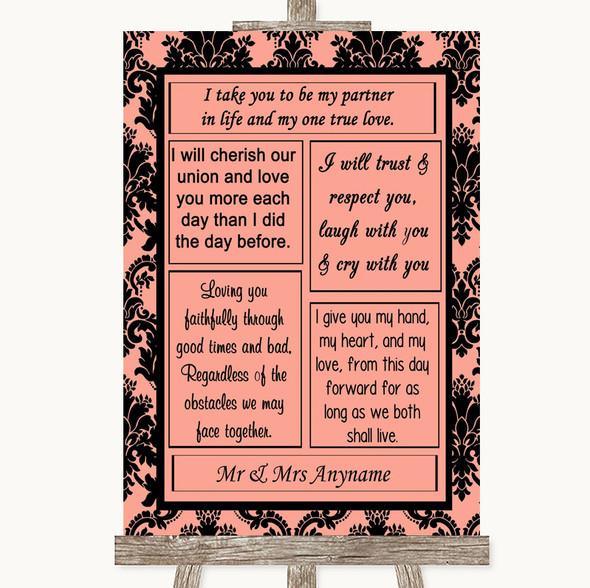 Coral Damask Romantic Vows Personalised Wedding Sign