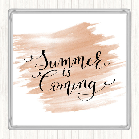 Watercolour Summers Coming Quote Drinks Mat Coaster