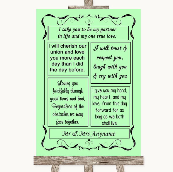 Green Romantic Vows Personalised Wedding Sign