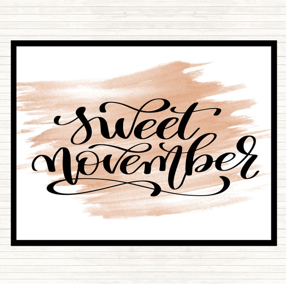 Watercolour Sweet November Quote Mouse Mat Pad