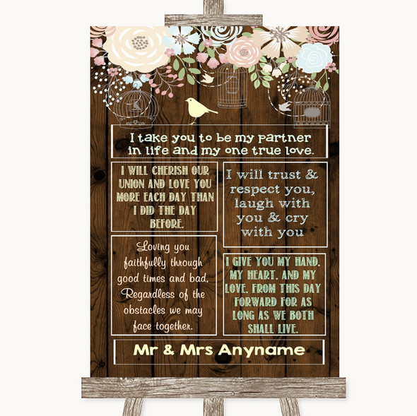 Rustic Floral Wood Romantic Vows Personalised Wedding Sign