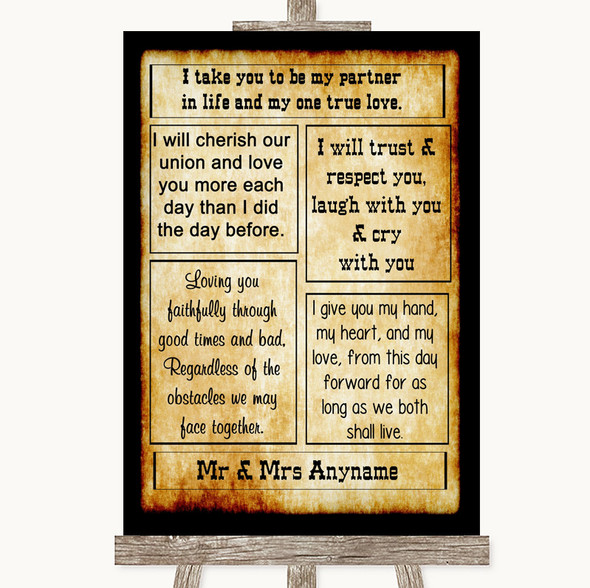 Western Romantic Vows Personalised Wedding Sign