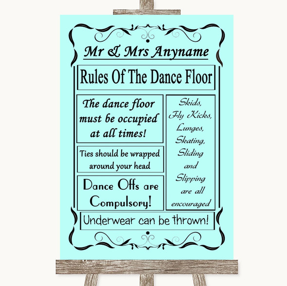 Aqua Rules Of The Dance Floor Personalised Wedding Sign