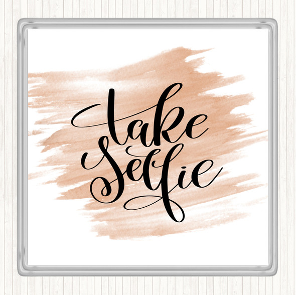 Watercolour Take Selfie Quote Drinks Mat Coaster