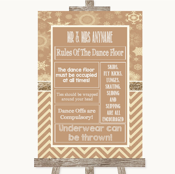 Brown Winter Rules Of The Dance Floor Personalised Wedding Sign