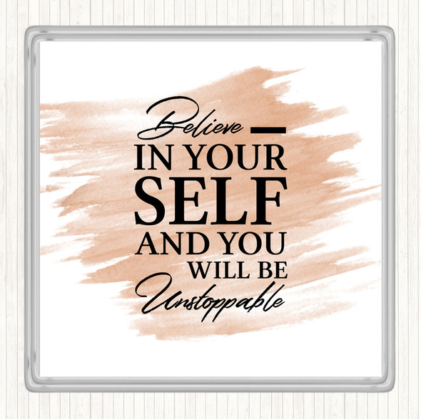 Watercolour Believe In Yourself Quote Drinks Mat Coaster