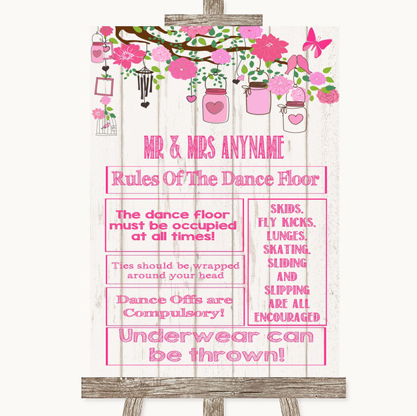 Pink Rustic Wood Rules Of The Dance Floor Personalised Wedding Sign