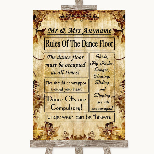 Autumn Vintage Rules Of The Dancefloor Personalised Wedding Sign