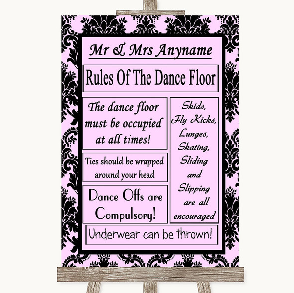 Baby Pink Damask Rules Of The Dancefloor Personalised Wedding Sign