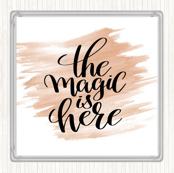 Watercolour The Magic Is Here Quote Drinks Mat Coaster