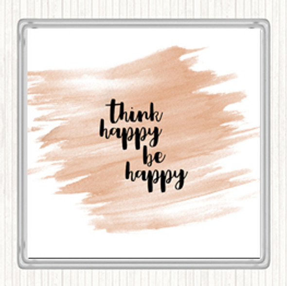 Watercolour Think Happy Quote Drinks Mat Coaster
