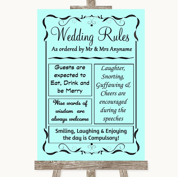 Aqua Rules Of The Wedding Personalised Wedding Sign