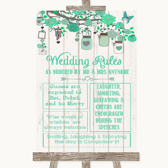 Green Rustic Wood Rules Of The Wedding Personalised Wedding Sign