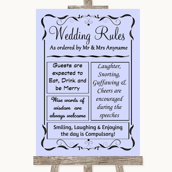 Lilac Rules Of The Wedding Personalised Wedding Sign