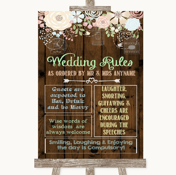 Rustic Floral Wood Rules Of The Wedding Personalised Wedding Sign