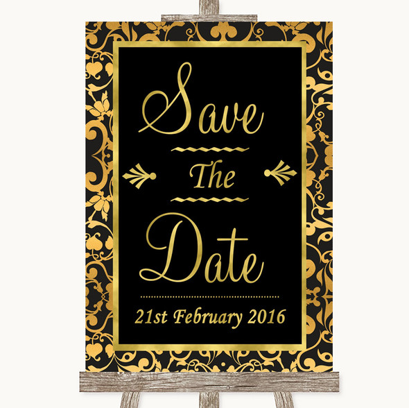 Black & Gold Damask Save The Date Personalised Wedding Sign