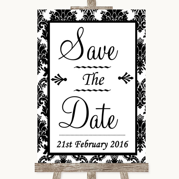 Black & White Damask Save The Date Personalised Wedding Sign