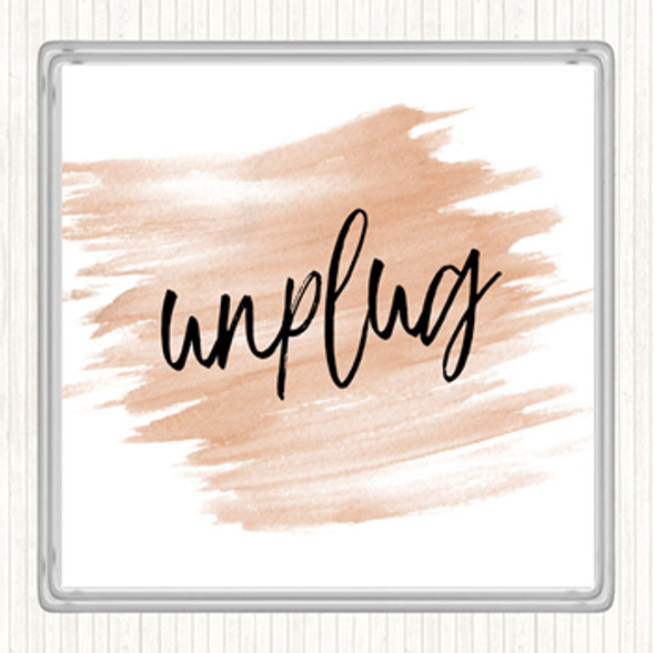 Watercolour Unplug Quote Drinks Mat Coaster