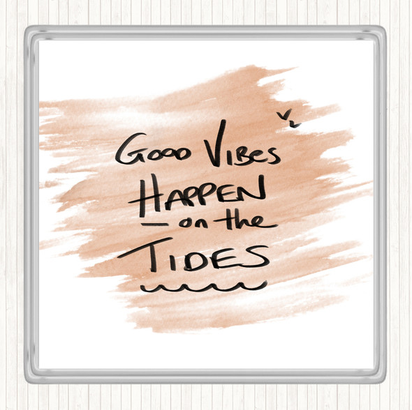 Watercolour Vibes On The Tides Quote Drinks Mat Coaster