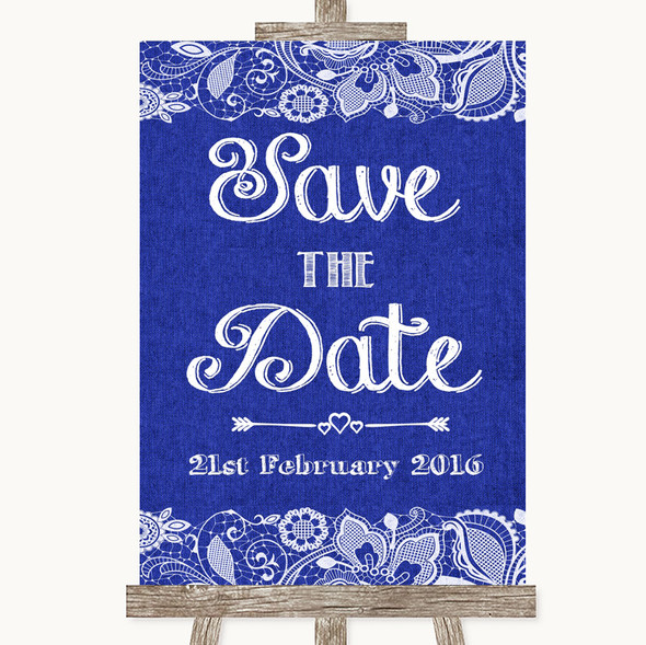 Navy Blue Burlap & Lace Save The Date Personalised Wedding Sign