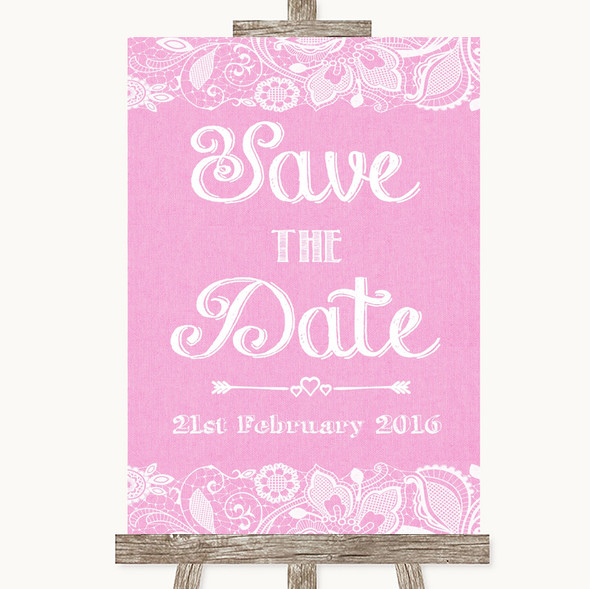 Pink Burlap & Lace Save The Date Personalised Wedding Sign