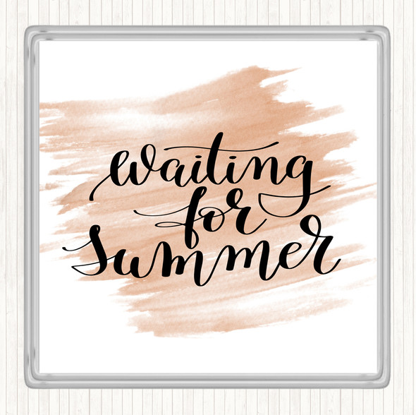 Watercolour Waiting For Summer Quote Drinks Mat Coaster