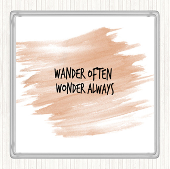 Watercolour Wander Often Wonder Always Quote Drinks Mat Coaster