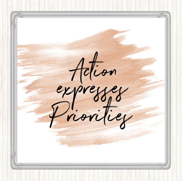 Watercolour Action Expresses Priorities Quote Drinks Mat Coaster