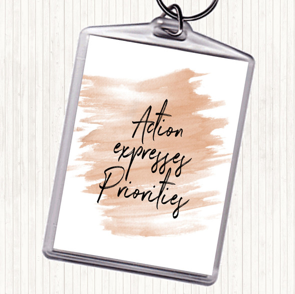 Watercolour Action Expresses Priorities Quote Bag Tag Keychain Keyring