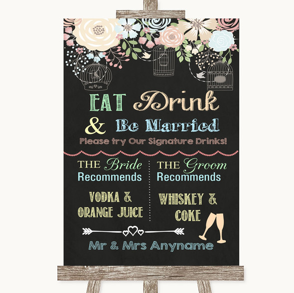 Shabby Chic Chalk Signature Favourite Drinks Personalised Wedding Sign