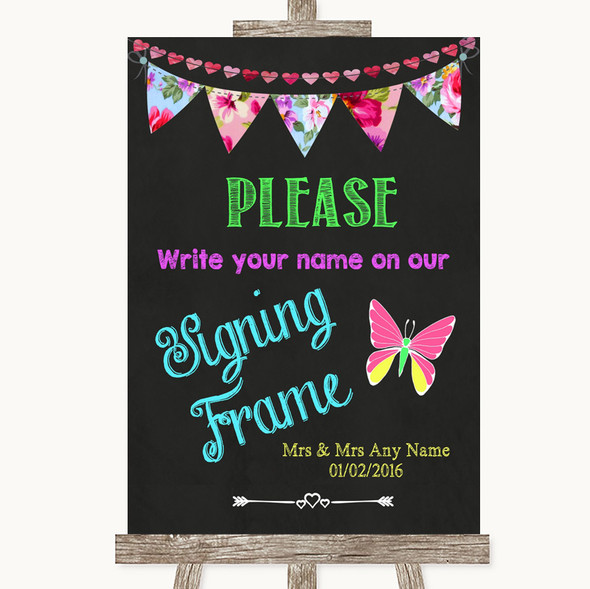 Bright Bunting Chalk Signing Frame Guestbook Personalised Wedding Sign