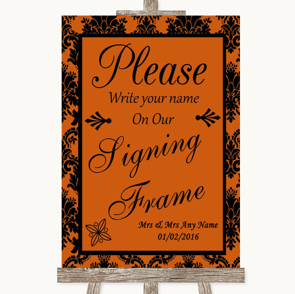 Burnt Orange Damask Signing Frame Guestbook Personalised Wedding Sign