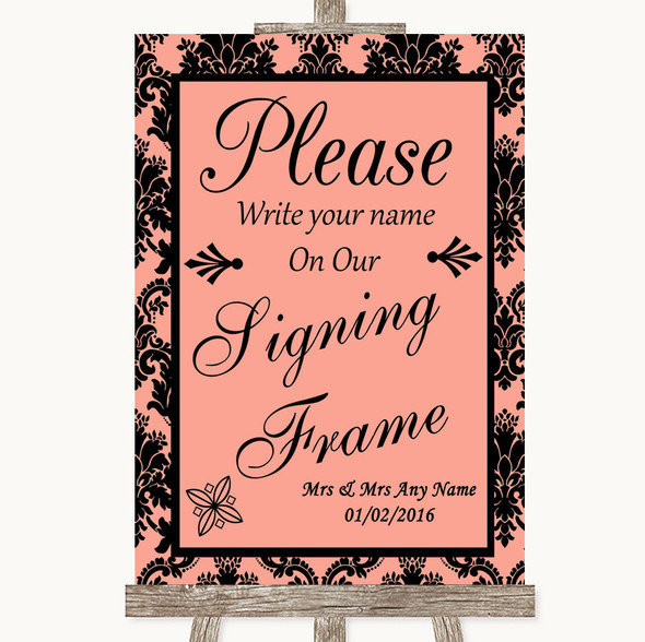 Coral Damask Signing Frame Guestbook Personalised Wedding Sign